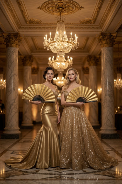 Luxurious Gold Fabric - Hand Fan