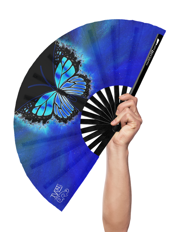 Monarch Waterfall (Neon Blue) - Hand Fan