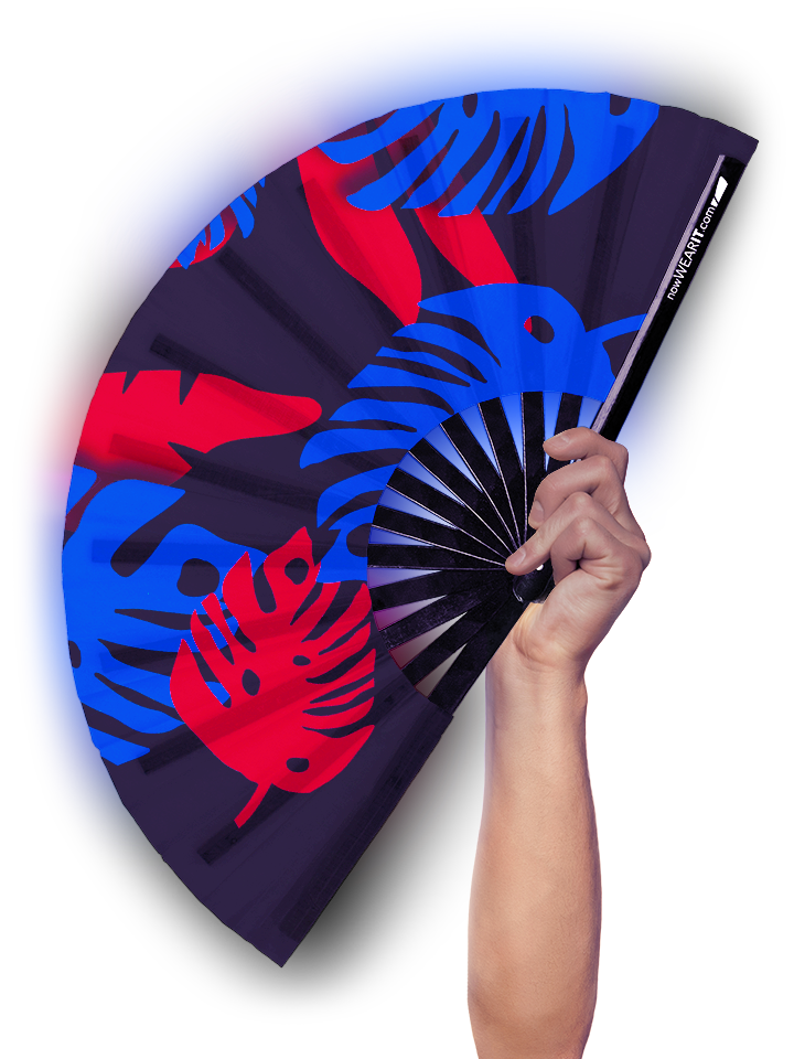 Neon Palm Leaves - Hand Fan