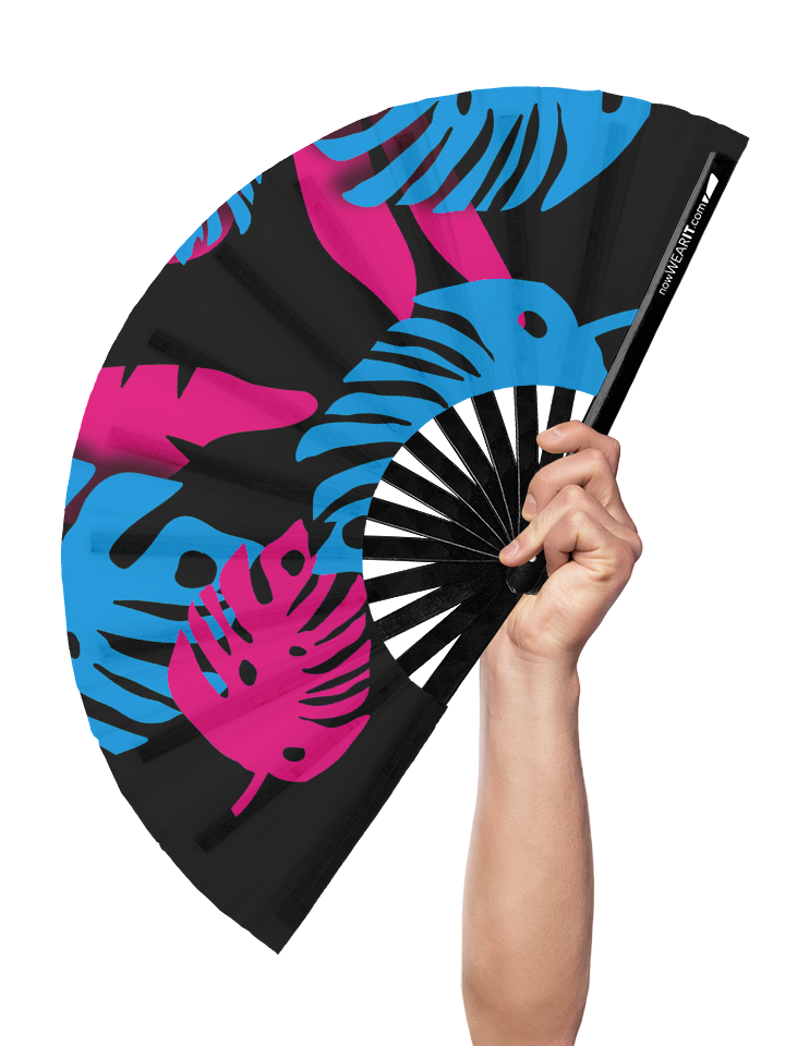 Neon Palm Leaves - Hand Fan