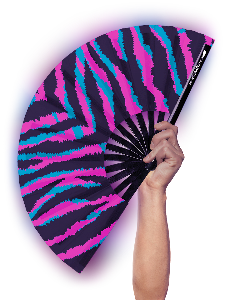Pink Blue Zebra - Hand Fan